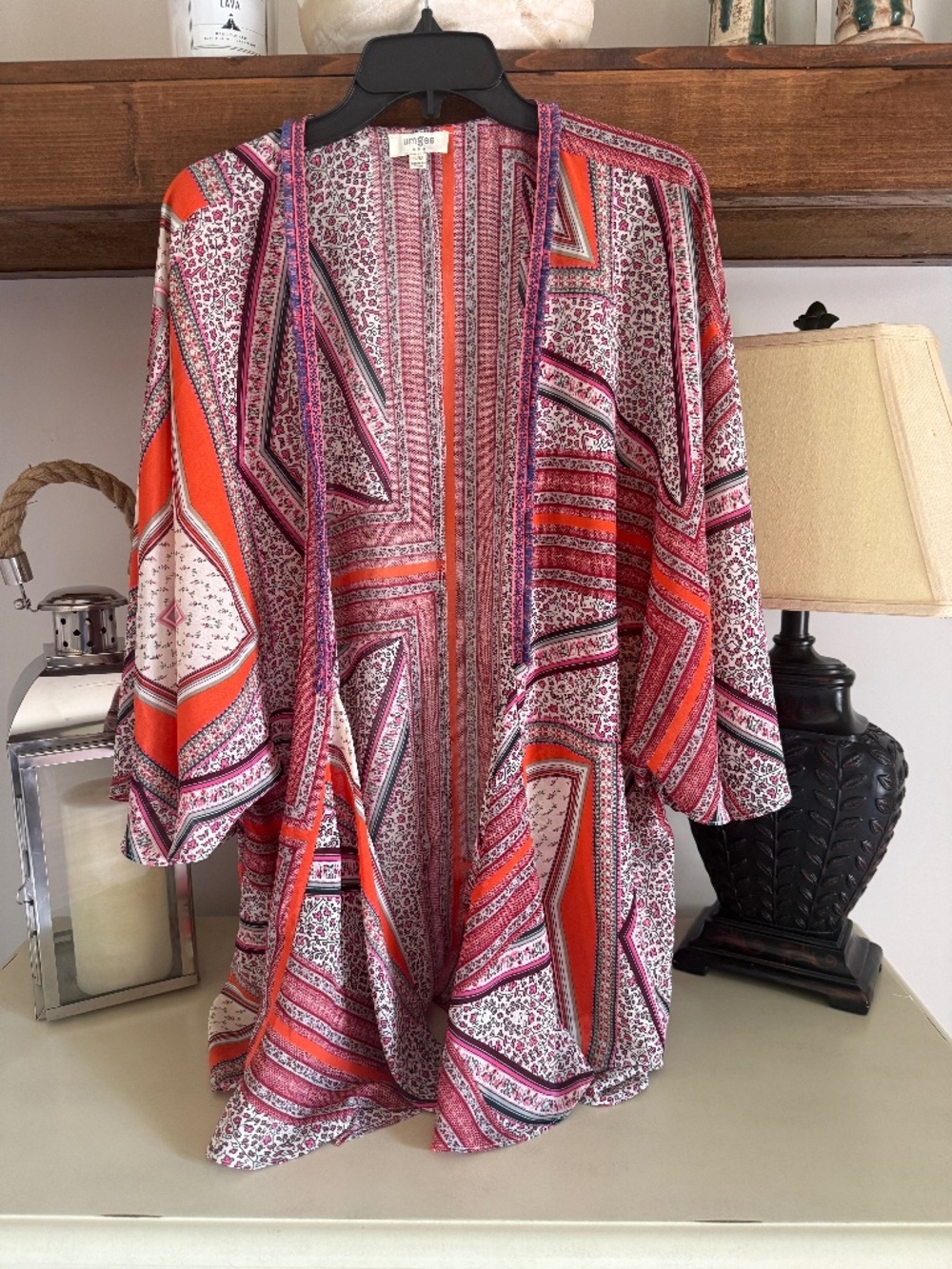 Umgee Boho Geometric Floral Open-Front Kimono - S/M